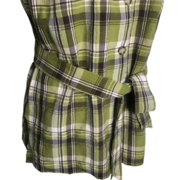 NWOT White Stag Sleeveless Belted Button Front Plaid Fabric Tunic Top Size XL - Picture 3 of 8